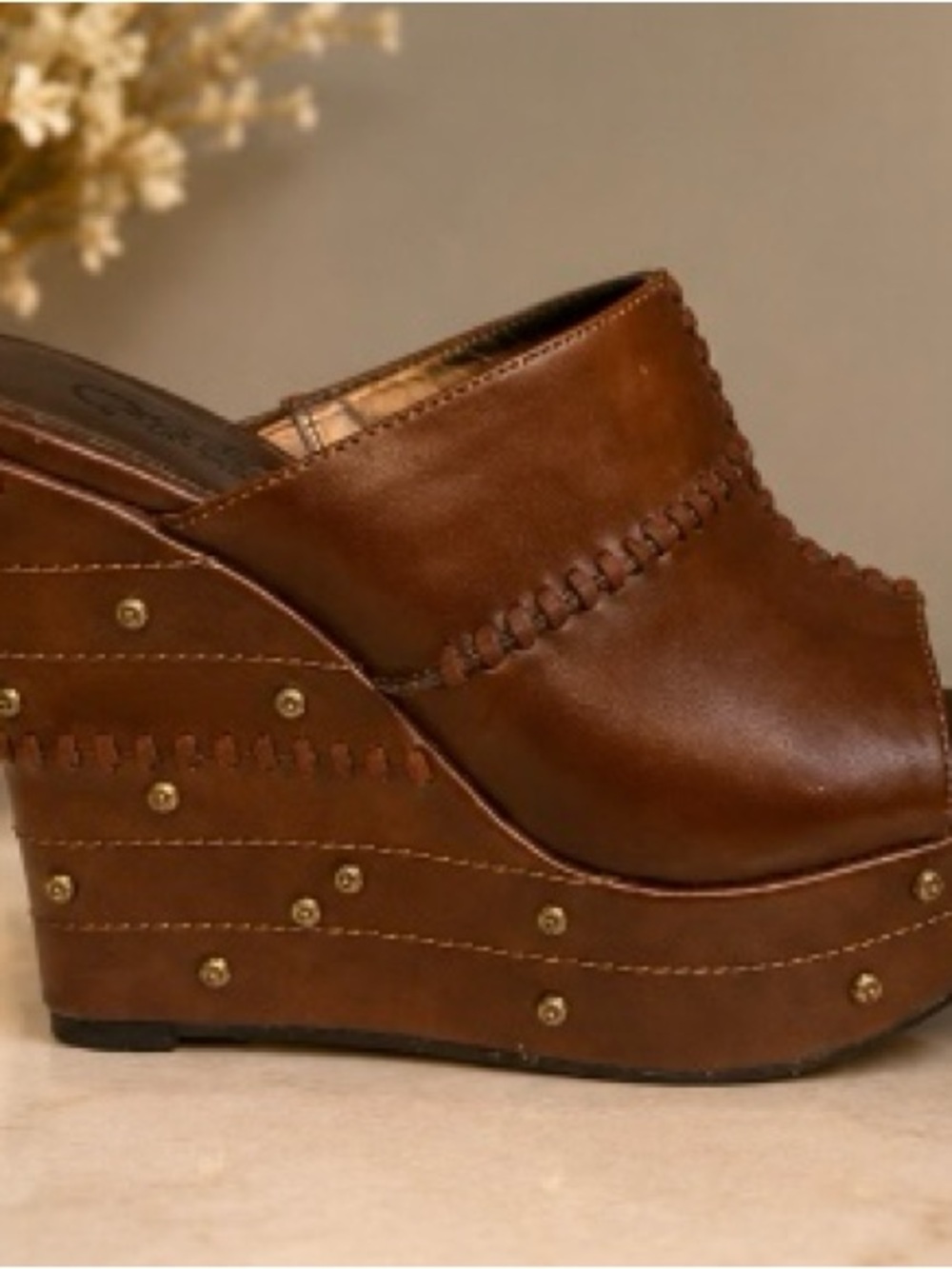 Carlos by Carlos Santana Brown Leather Wedge Mules